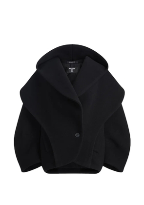 Balmain oversized wool pea coat with hood - Black