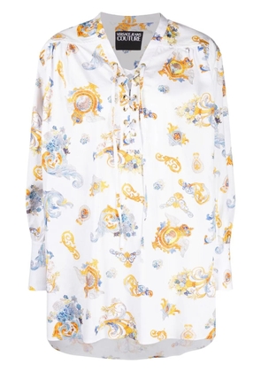Versace Jeans Couture Barocco-print lace-up shirt - White