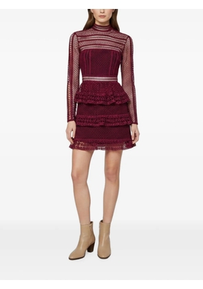 Self-Portrait lace ruffled mini dress - Red