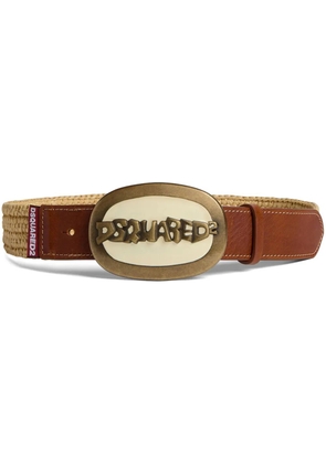 DSQUARED2 logo-buckle raffia belt - Brown