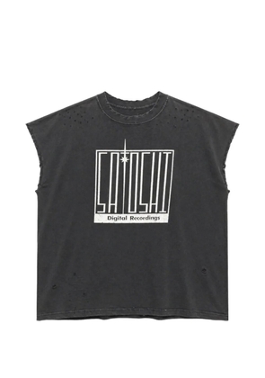 SATOSHI NAKAMOTO Digital Cutoff distressed logo-print sleeveless T-shirt - Black