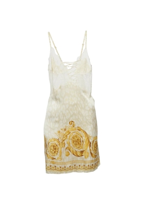 Versace Pre-Owned Baroque-print lace-trim mini dress - Neutrals