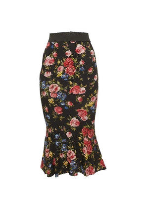 Dolce & Gabbana Pre-Owned floral-print ruffled-hem midi skirt - Black