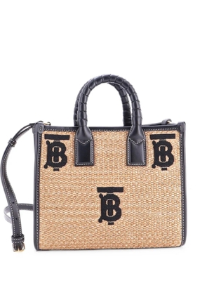Burberry Pre-Owned Freya Shopping Embroidered Raffia with Leather Mini tote bag - Black