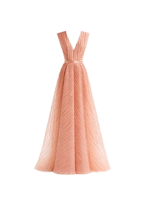 Gemy Maalouf devoré-striped V-neck dress - Pink