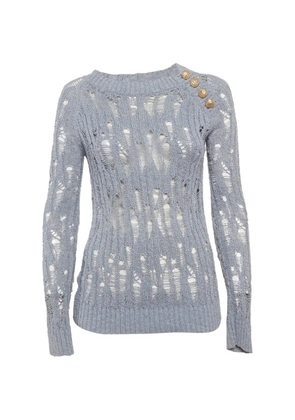 Balmain Pre-Owned button-detail open-knit sweater - Blue