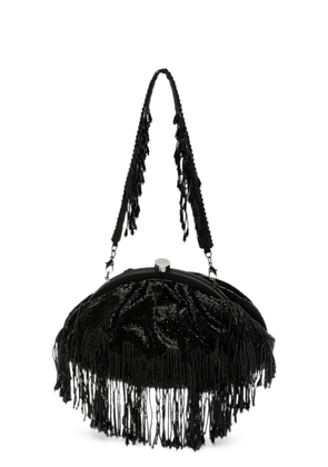 SLO_HAND_MADE bead-embellished fringed clutch bag - Black