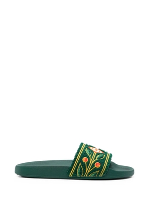 Casablanca floral-embroidered slides - Green