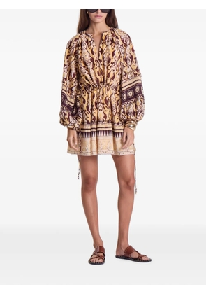 Maria Cher Delancey Vito graphic-print balloon-sleeve mini dress - Yellow