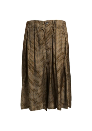 Uma Wang geometric-print pleated shorts - Brown