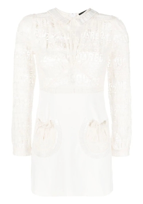 DSQUARED2 logo-lace long-sleeve minidress - Neutrals