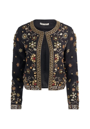 alice + olivia crystal-embellished embroidered jacket - Black
