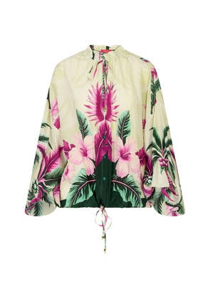 F.R.S For Restless Sleepers tropical-print drawstring blouse - Neutrals