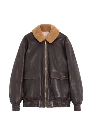 Valentino Garavani aged-effect leather caban jacket - Brown