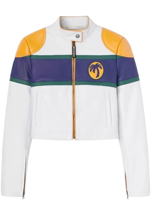 Palm Angels Classic logo leather biker jacket - White