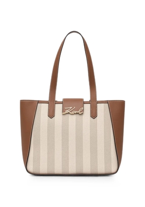 Karl Lagerfeld stripe-pattern logo-plaque tote bag - Neutrals