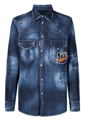 DSQUARED2 logo-patch denim shirt - Blue