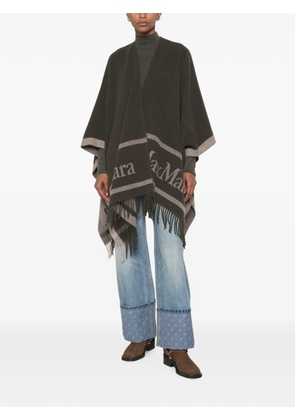 Max Mara logo-print fringed poncho - Brown