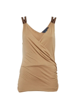 Ralph Lauren Vintage leather-trim draped top - Brown