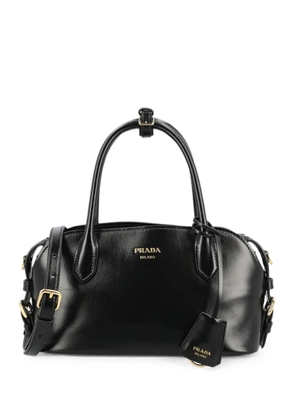 Prada logo-stamp leather shoulder bag - Black
