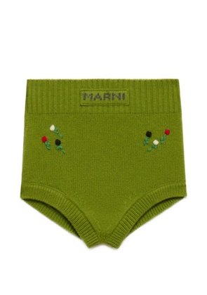 Marni green wool-cashmere briefs with flower embroidery