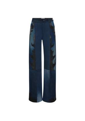 Marine Serre leather-patchwork jeans - Blue