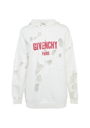 Givenchy Pre-Owned logo-print distressed-details hoodie - White