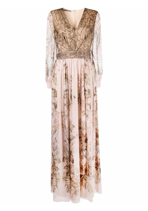 Alberta Ferretti floral snakeskin-print evening dress - Pink
