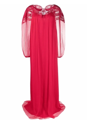 Alberta Ferretti lace-detail floor-length gown - Red