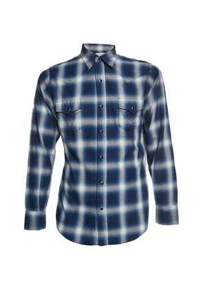 Saint Laurent Pre-Owned plaid-pattern cotton shirt - Blue