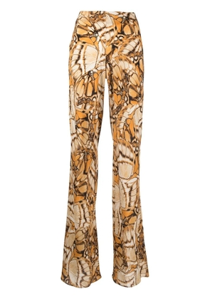 Alberta Ferretti butterfly-print silk palazzo trousers - Neutrals