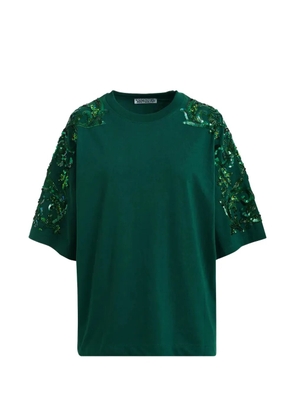 Essentiel Antwerp floral-embroidered sequin-embellished T-shirt - Green