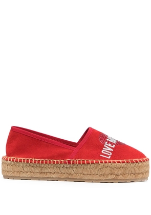 Love Moschino rhinestone-logo flatform espadrilles - Red