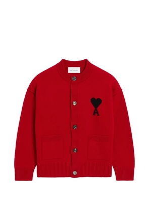 AMI Paris crewneck wool cardigan with Ami de Coeur - Red