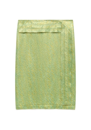 Marni green silk cloqué midi skirt with panel detail