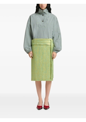 Marni green silk cloqué midi skirt with panel detail