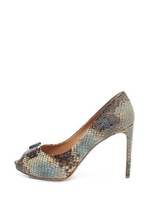 Ferragamo Pre-Owned Vara bow python-embossed heeled pumps - Neutrals
