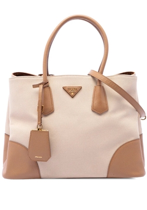 Prada Pre-Owned 2019-2026 Medium Canvas and Saffiano Cuir Double satchel - Neutrals