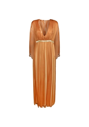 Alberta Ferretti pleated cape-sleeve maxi dress - Orange