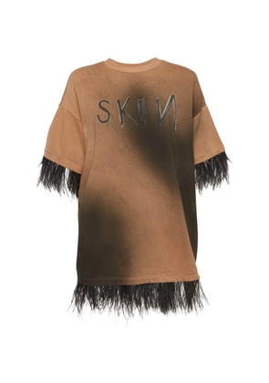 Roberto Cavalli Vintage feather-trim oversized T-shirt - Neutrals