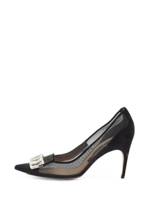 Sergio Rossi crystal-embellished mesh and calf suede pumps - Black