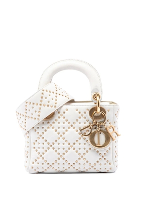 Christian Dior Pre-Owned 2017 Mini Lambskin Cannage Studded Supple Lady Dior satchel - White