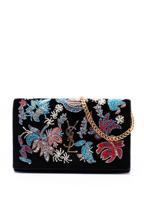 Saint Laurent Pre-Owned 2016 Medium Floral Beaded Velvet Monogram Kate crossbody bag - Black