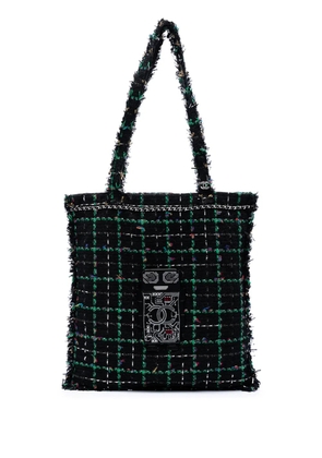 CHANEL Pre-Owned 2017-2018 Large Tweed Resin Embellished Robot Shopping tote bag - Black
