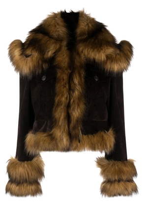 DSQUARED2 faux-fur trim corduroy cotton jacket - Brown