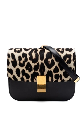 Celine Pre-Owned 2012 Medium Calfskin and Leopard Print Pony Hair Classic Box crossbody bag - Black