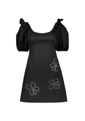 Ellery floral-embellished ruffled-sleeve dress - Black