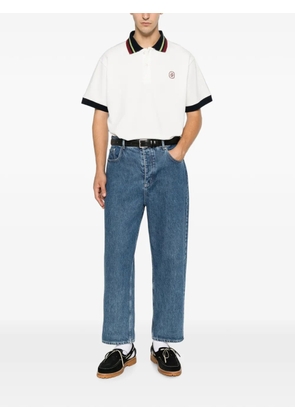 Drôle De Monsieur logo-embroidered striped-collar polo shirt - White