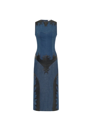 Marine Serre leather-patch denim midi dress - Blue