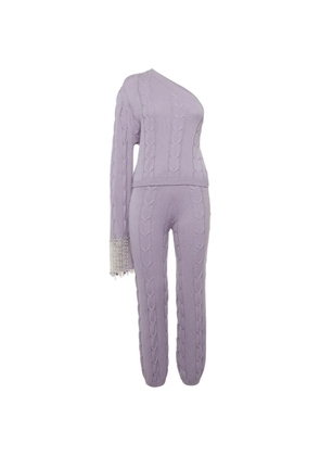 Izaak Azanei cable-knit fringe-detail co-ord set - Purple